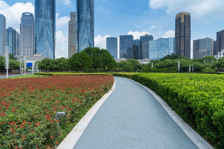 city park with modern building background in shanghai