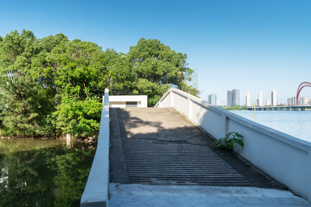 stone footbridge in an gardenの写真素材