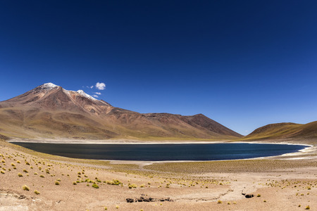 miniques volcano and lagoon at andes mountain rangeの写真素材