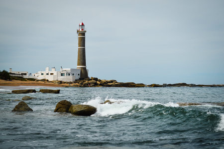 Lighthouse by the sea on the coast of JosÃ© Ignacio, Uruguay,