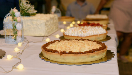 Traditional dulce de leche cake. Party sweet table with various cakes