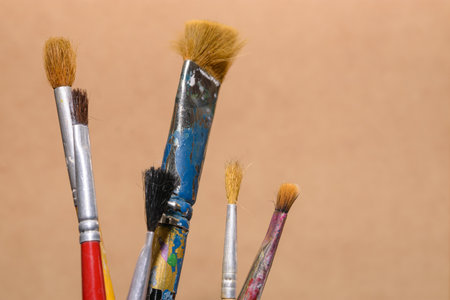 Artist brushes. Worn brushes.の写真素材