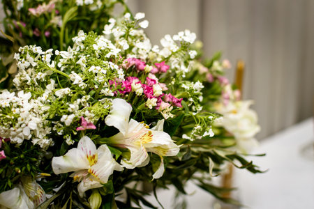 Close-up of bouquet of white and pink flowers.の写真素材