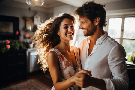 Loving Couple Dancing Indoorsの素材