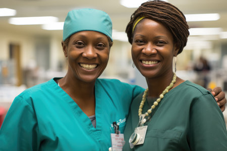 Joyful Healthcare Professionals Posing in Hospitalの素材