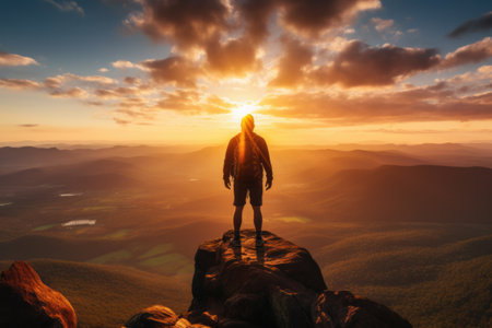 Adventurer Standing on Summit at Sunriseの素材