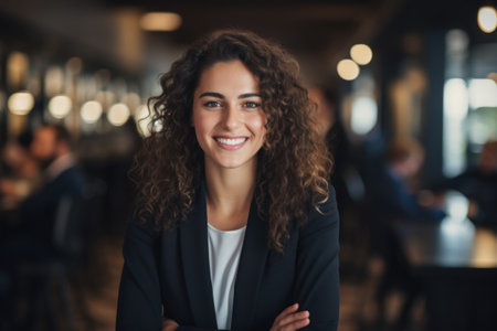 Professional Businesswoman Smiling in Corporate Settingの素材