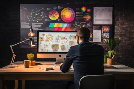 Designer Analyzing Colorful Visual Data on Computer Screenの素材