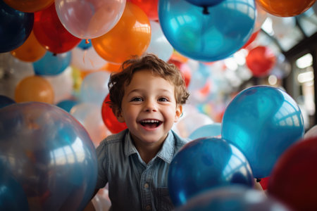 Childs Delight Amidst Colorful Birthday Balloonsの素材