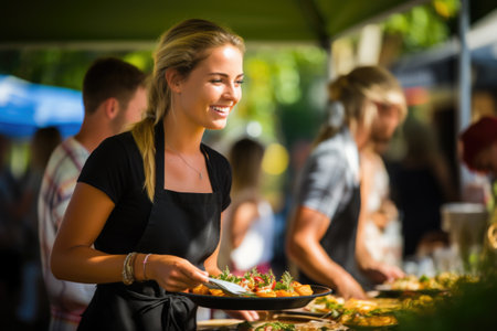 Smiling Server at Outdoor Food Marketの素材