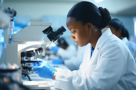 Focused Scientist Using Microscope in Labの素材