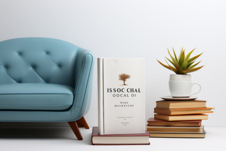 Modern Reading Nook with Design Books and Plantの素材