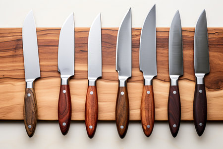 Variety of Kitchen Knives on Wooden Magnetic Stripの素材