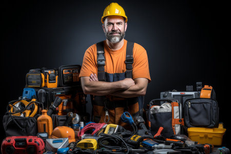 Confident Construction Worker with Toolsの素材