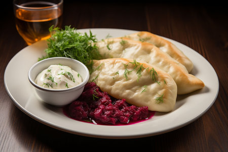 Traditional Pierogi Plate with Sour Creamの素材