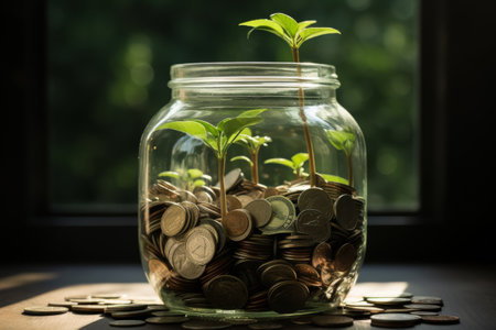 Plant Growing in Coins - Financial Growth Conceptの素材