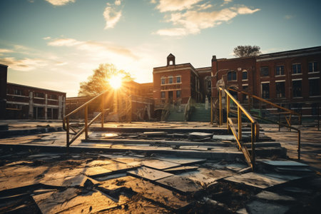 Abandoned Schoolyard at Sunriseの素材