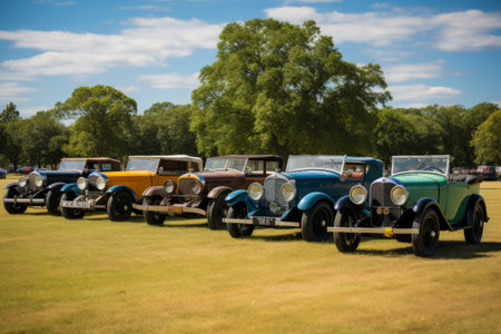 Lineup of Vintage Classic Cars on a Sunny Dayの素材