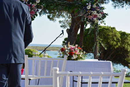 wedding table and chairs flowersの写真素材