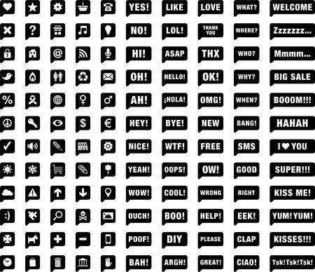 Set of bubble speech with different icons, onomatopoeiasのイラスト素材