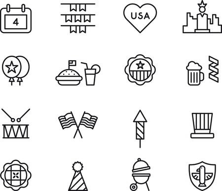 4th July outlined iconsのイラスト素材