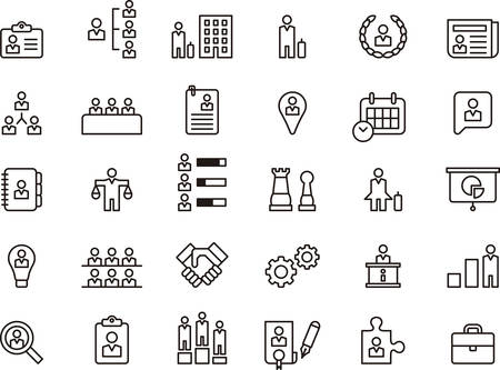 Set of BUSINESS, COMPANY, HUMAN RESOURCES and WORKERS outlined iconsのイラスト素材