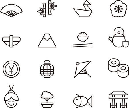 Set of JAPAN outlined iconsのイラスト素材