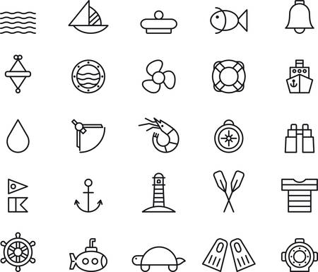 Set of outlined icons related to MARINE and NAUTICALのイラスト素材