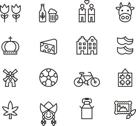 Set of outlined icons related to NETHERLANDSのイラスト素材