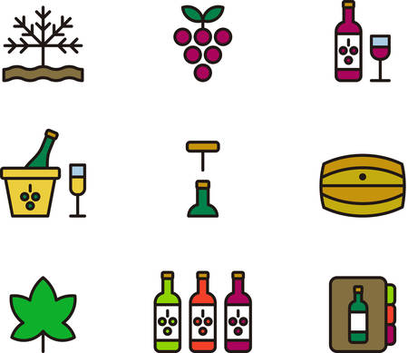 WINE filled outline iconsのイラスト素材