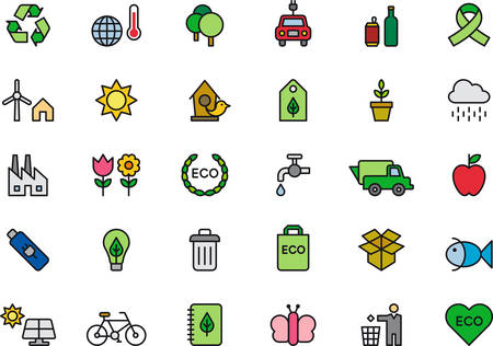 ENVIRONMENTAL outlined and colored iconsのイラスト素材