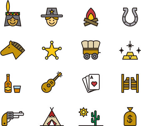 FAR WEST outlined and colored iconsのイラスト素材