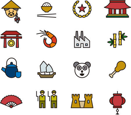 CHINA outlined and colored iconsのイラスト素材