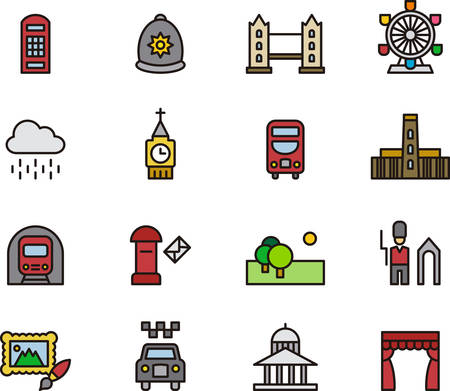 LONDON outlined and colored iconsのイラスト素材