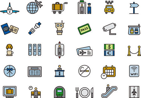 AIRPORT outlined and colored iconsのイラスト素材