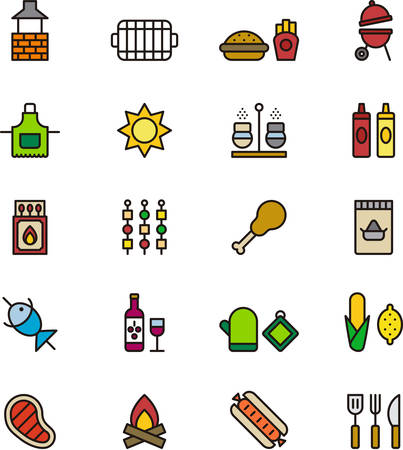 BBQ filled outline iconsのイラスト素材