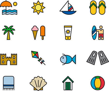 SUMMER & BEACH filled outline iconsのイラスト素材
