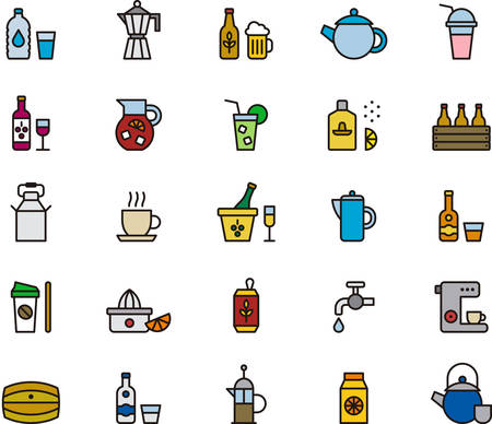 DRINKS & BEVERAGES filled outline iconsのイラスト素材