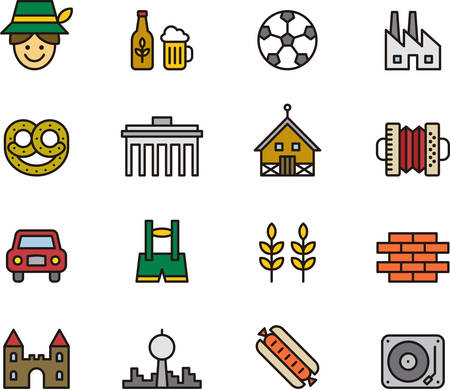 GERMANY outlined and colored iconsのイラスト素材