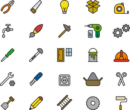 TOOLS outlined and colored iconsのイラスト素材