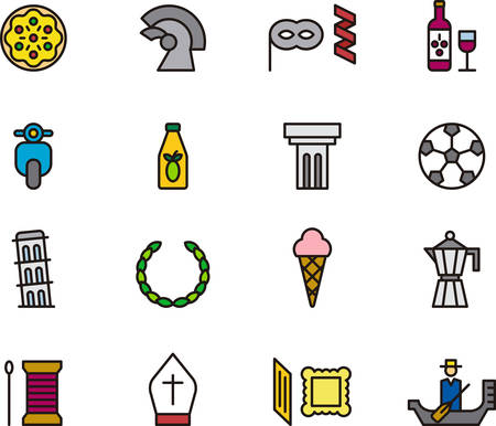 ITALY outlined and colored iconsのイラスト素材