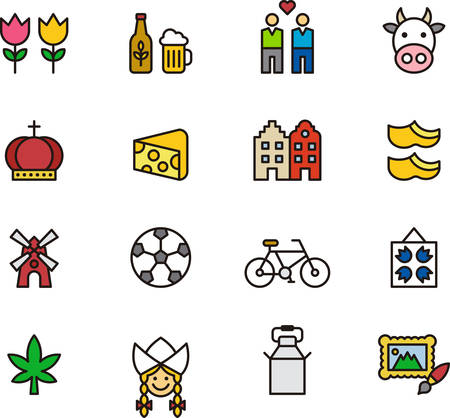 NETHERLANDS colored outline iconsのイラスト素材