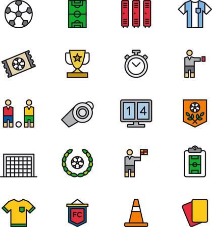 SOCCER / FOOTBALL colored outline iconsのイラスト素材