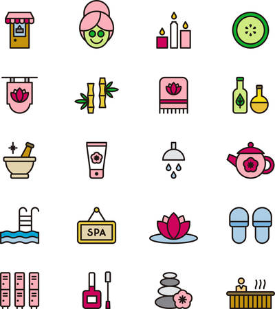 SPA & WELLNESS colored outline iconsのイラスト素材