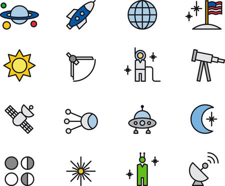 ASTRONOMY, SPACE ASTROLOGY & colored outline iconsのイラスト素材