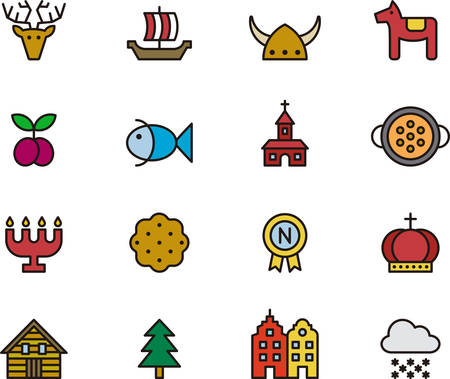 SWEDEN colored outline iconsのイラスト素材