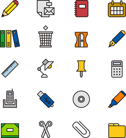 OFFICE SUPPLIES colored outline iconsのイラスト素材
