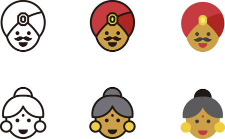 INDIAN man and woman iconsのイラスト素材