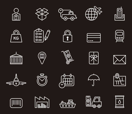 CARGO, DELIVERY, FREIGHT SHIPPING & TRANSPORT white outline iconsのイラスト素材