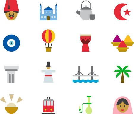 TURKEY colored flat iconsのイラスト素材